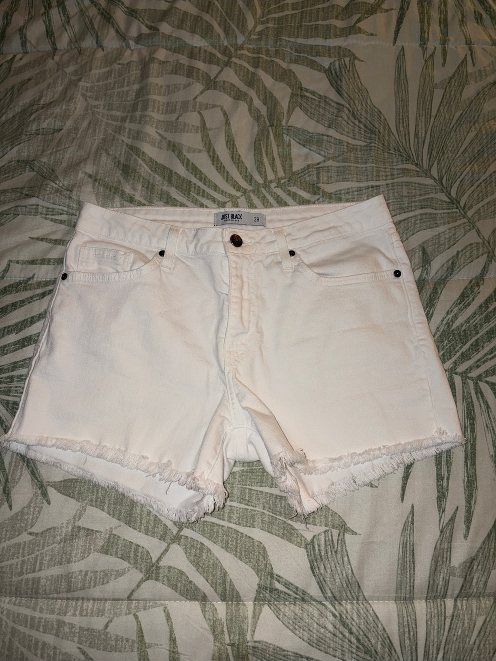 Just Black White Frayed Hem Denim Shorts- 28
